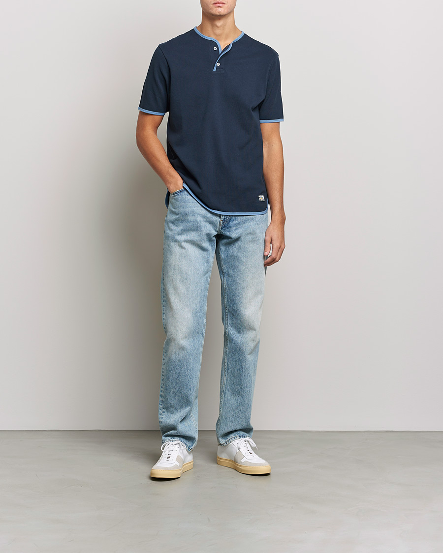 Mies | T-paidat | Sunspel | Paul Weller Heavy Cotton Pique Henley T-Shirt Navy