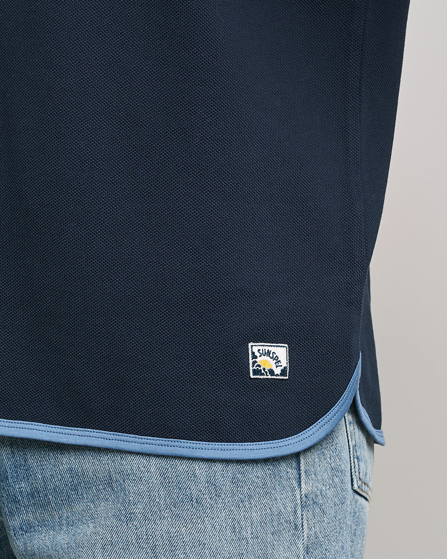 Mies | T-paidat | Sunspel | Paul Weller Heavy Cotton Pique Henley T-Shirt Navy