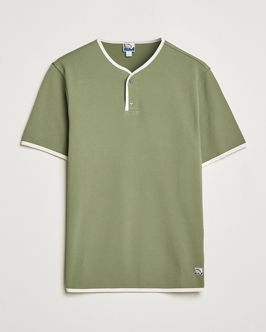 Mies | T-paidat | Sunspel | Paul Weller Heavy Cotton Pique Henley T-Shirt Dark Sage