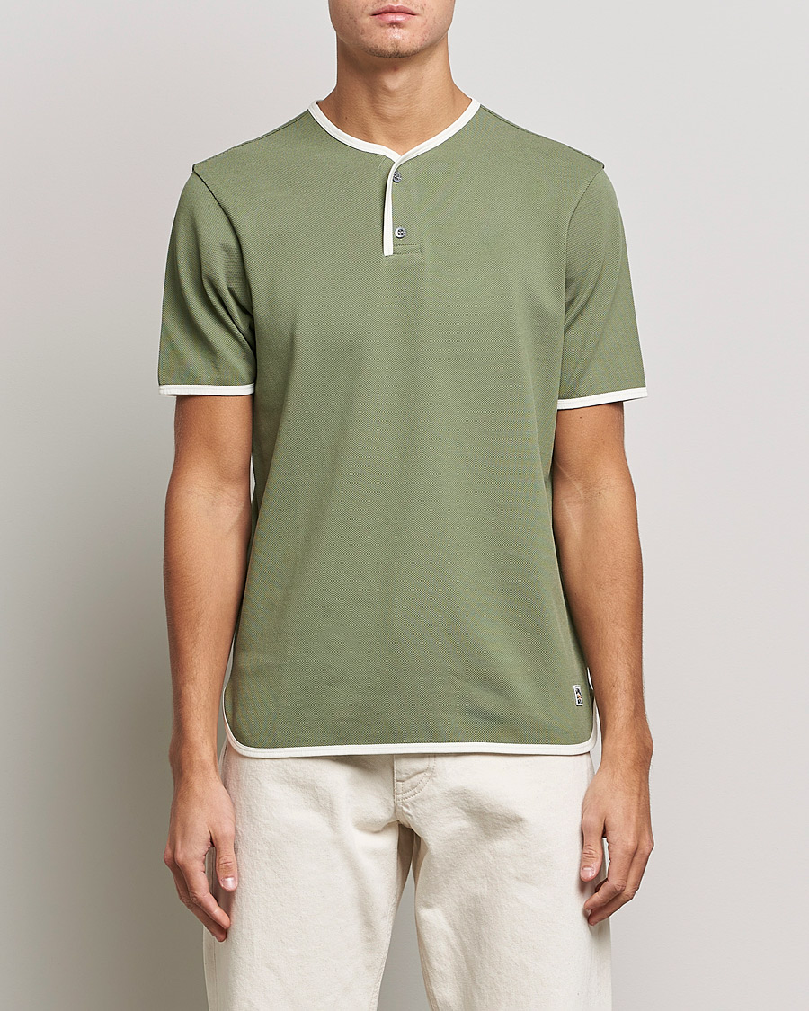Mies | T-paidat | Sunspel | Paul Weller Heavy Cotton Pique Henley T-Shirt Dark Sage