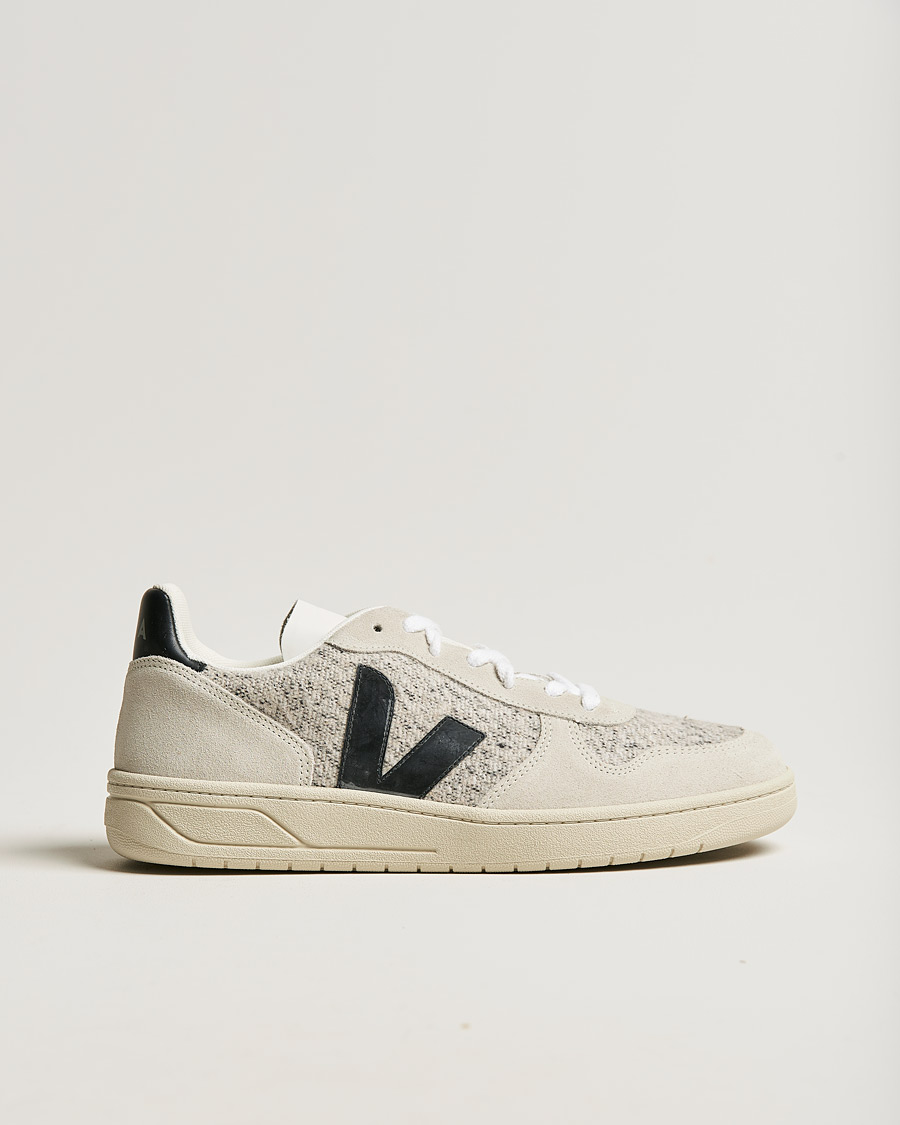 Mies | Veja V-10 Flannel Leather Sneaker Snow/Black | Veja | V-10 Flannel Leather Sneaker Snow/Black