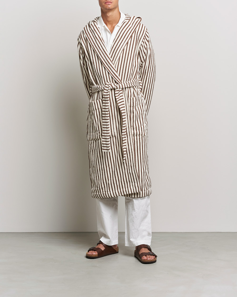 Mies | Yöpuvut ja kylpytakit | Tekla | Organic Terry Hooded Bathrobe Kodiak Stripes