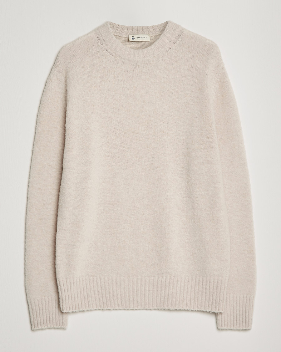 Mies | Puserot | Piacenza Cashmere | Brushed Wool Crew Neck Beige