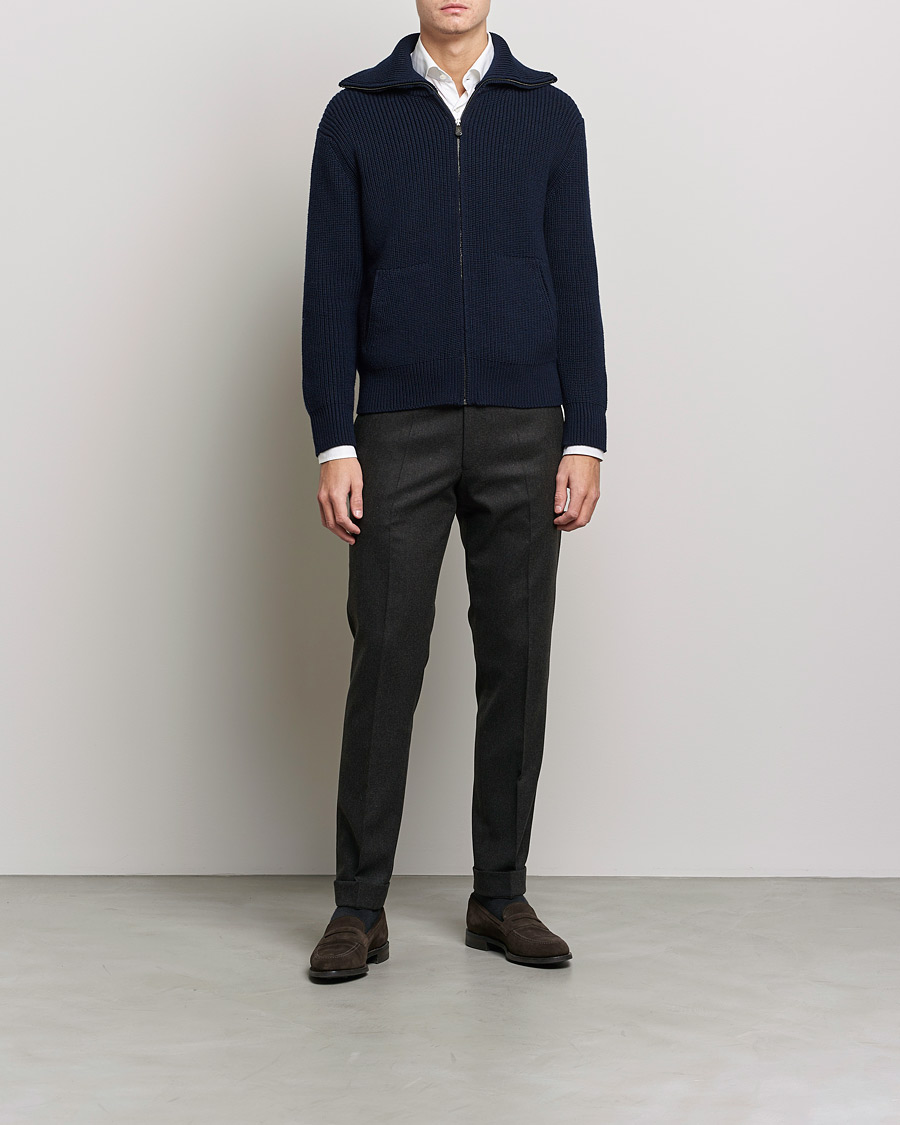 Mies | Puserot | Piacenza Cashmere | Heavy Zip Cardigan Navy