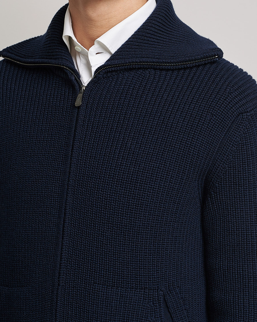 Mies | Puserot | Piacenza Cashmere | Heavy Zip Cardigan Navy
