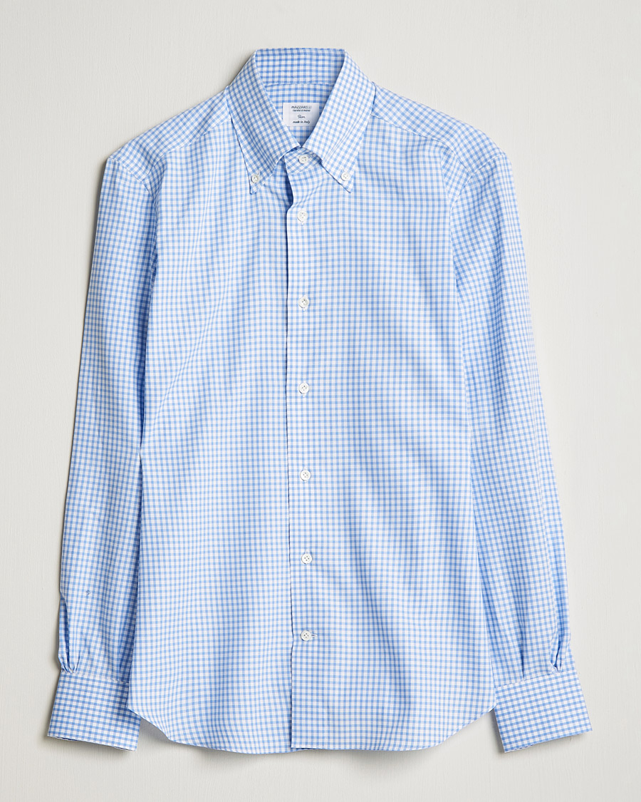 Miehet |  | Mazzarelli | Soft Button Down Check Oxford Shirt Light Blue