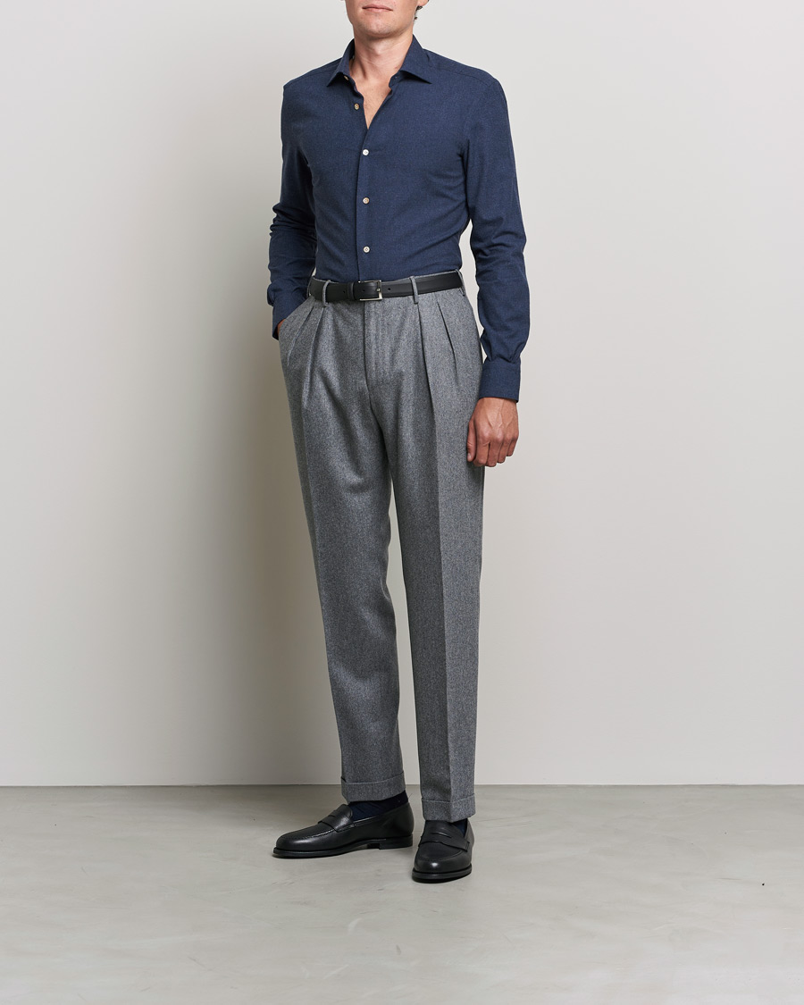 Mies | Kauluspaidat | Mazzarelli | Soft Flannel Shirt Navy