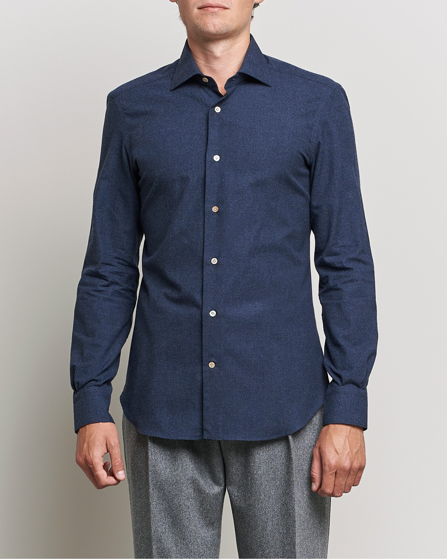Mies | Kauluspaidat | Mazzarelli | Soft Flannel Shirt Navy
