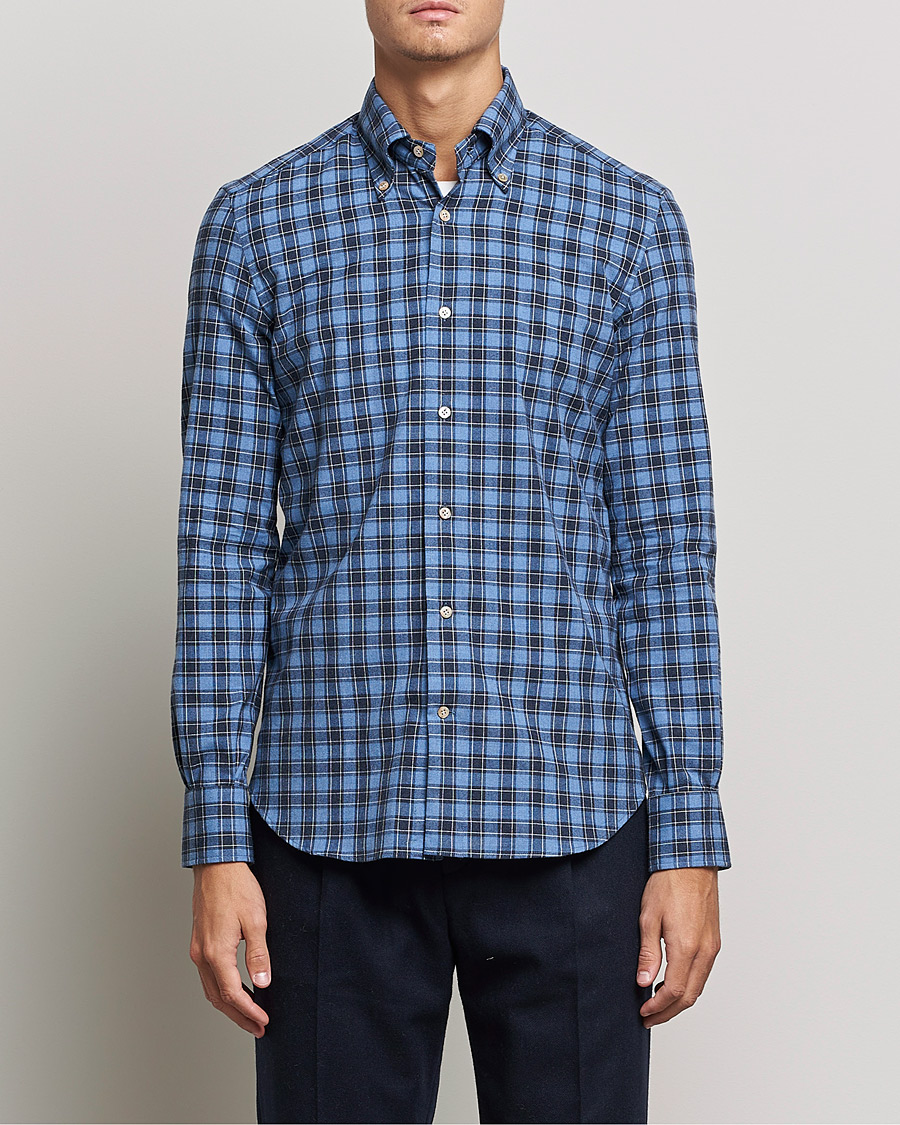 Mies | Flanellipaidat | Mazzarelli | Soft Flannel Shirt Dark Blue