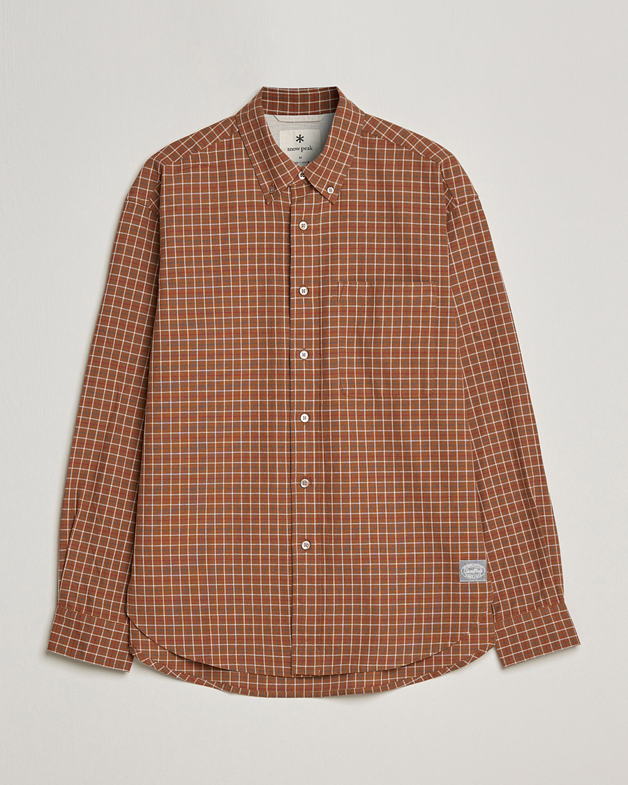 Mies | Kauluspaidat | Snow Peak | Warm Cotton Button Down Shirt Brown Check