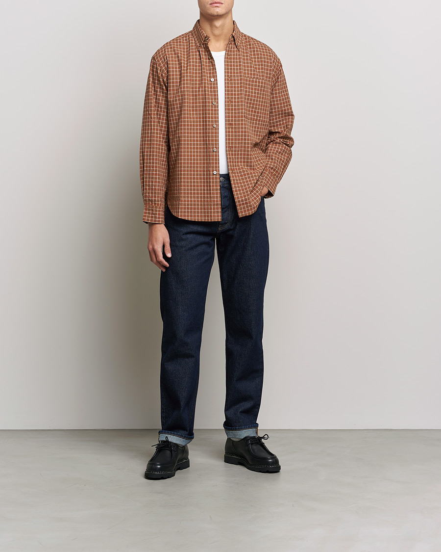 Mies | Kauluspaidat | Snow Peak | Warm Cotton Button Down Shirt Brown Check