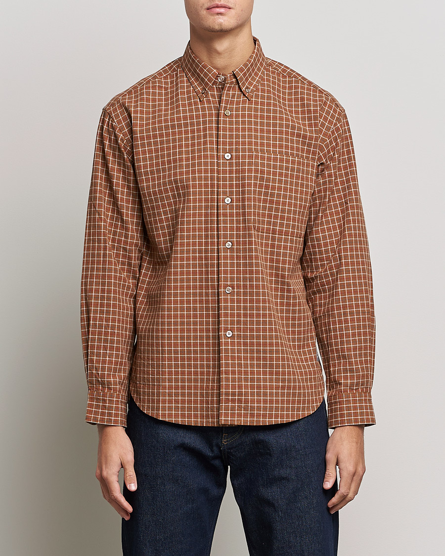 Mies | Kauluspaidat | Snow Peak | Warm Cotton Button Down Shirt Brown Check