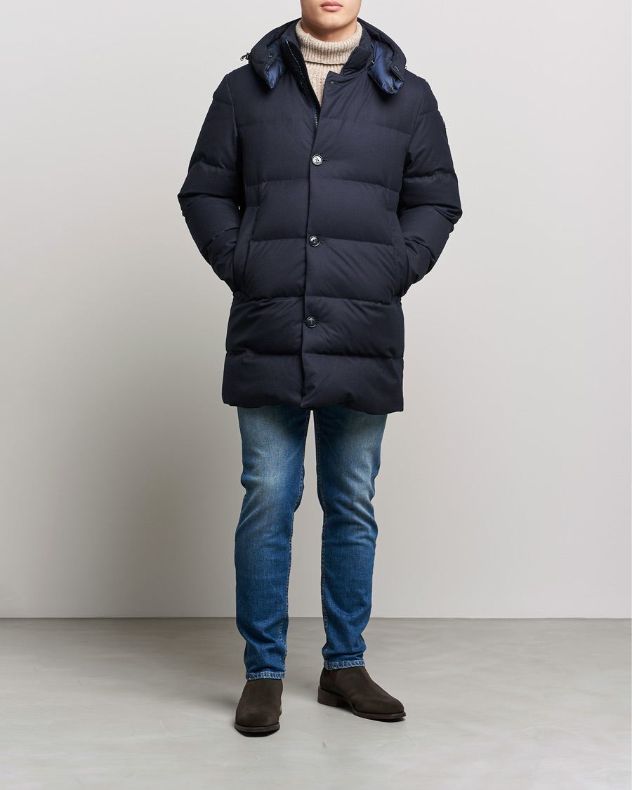 Mies | American Heritage | Woolrich | Luxe Long Parka Melton Blue