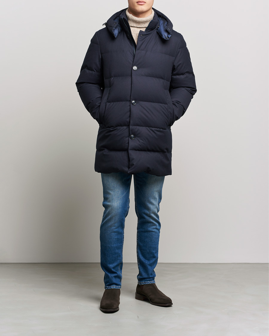 Mies | Takit | Woolrich | Luxe Long Parka Melton Blue