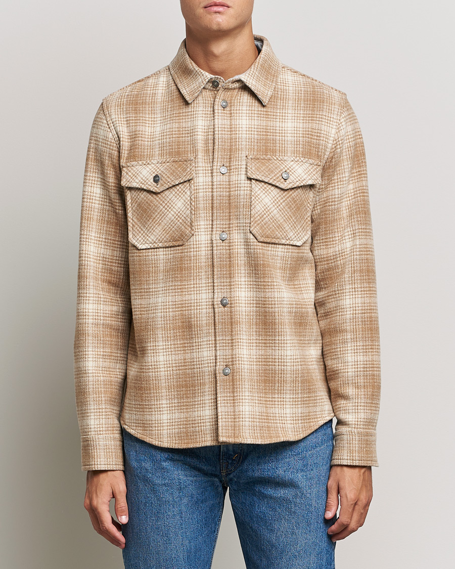 Mies | Kauluspaidat | Woolrich | Alaskan Melton Wool Overshirt Camel Hunting