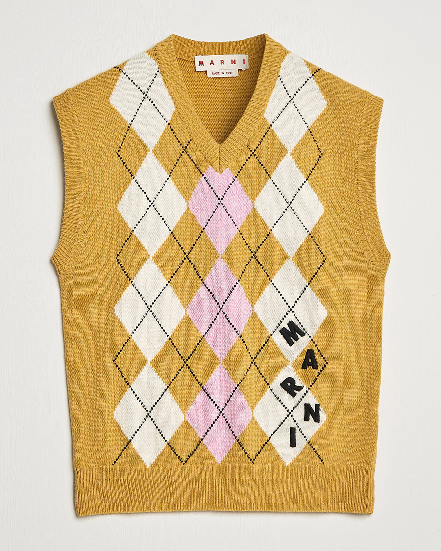 Mies | Puserot | Marni | Shetland Argyle Knit Vest White/Yellow