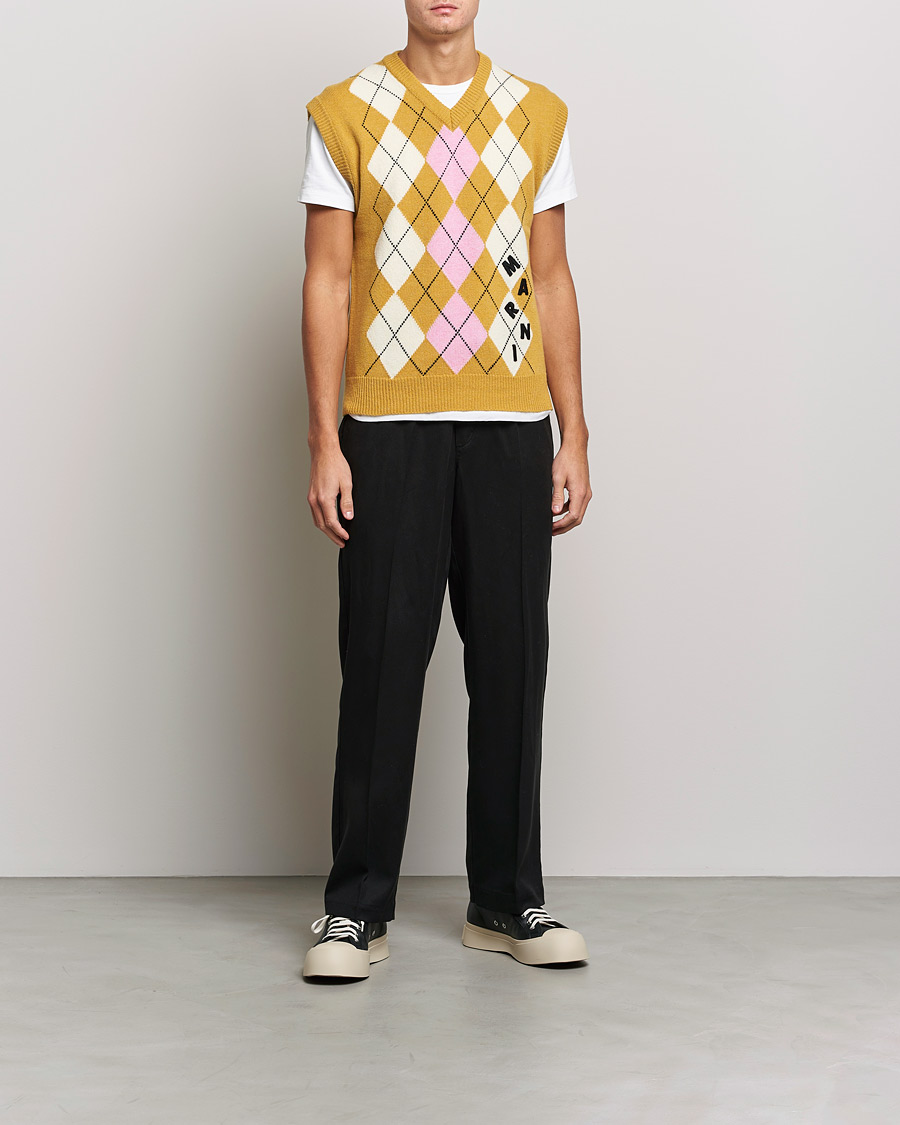 Mies | Puserot | Marni | Shetland Argyle Knit Vest White/Yellow