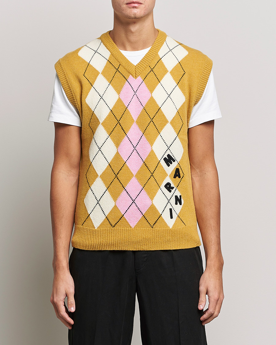 Mies | Puserot | Marni | Shetland Argyle Knit Vest White/Yellow
