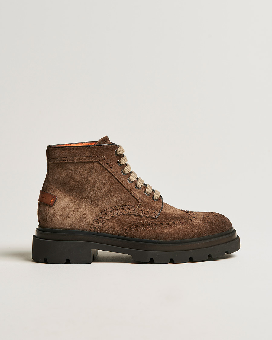 Mies | Santoni Brogue Winter Boot Dark Brown Suede | Santoni | Brogue Winter Boot Dark Brown Suede