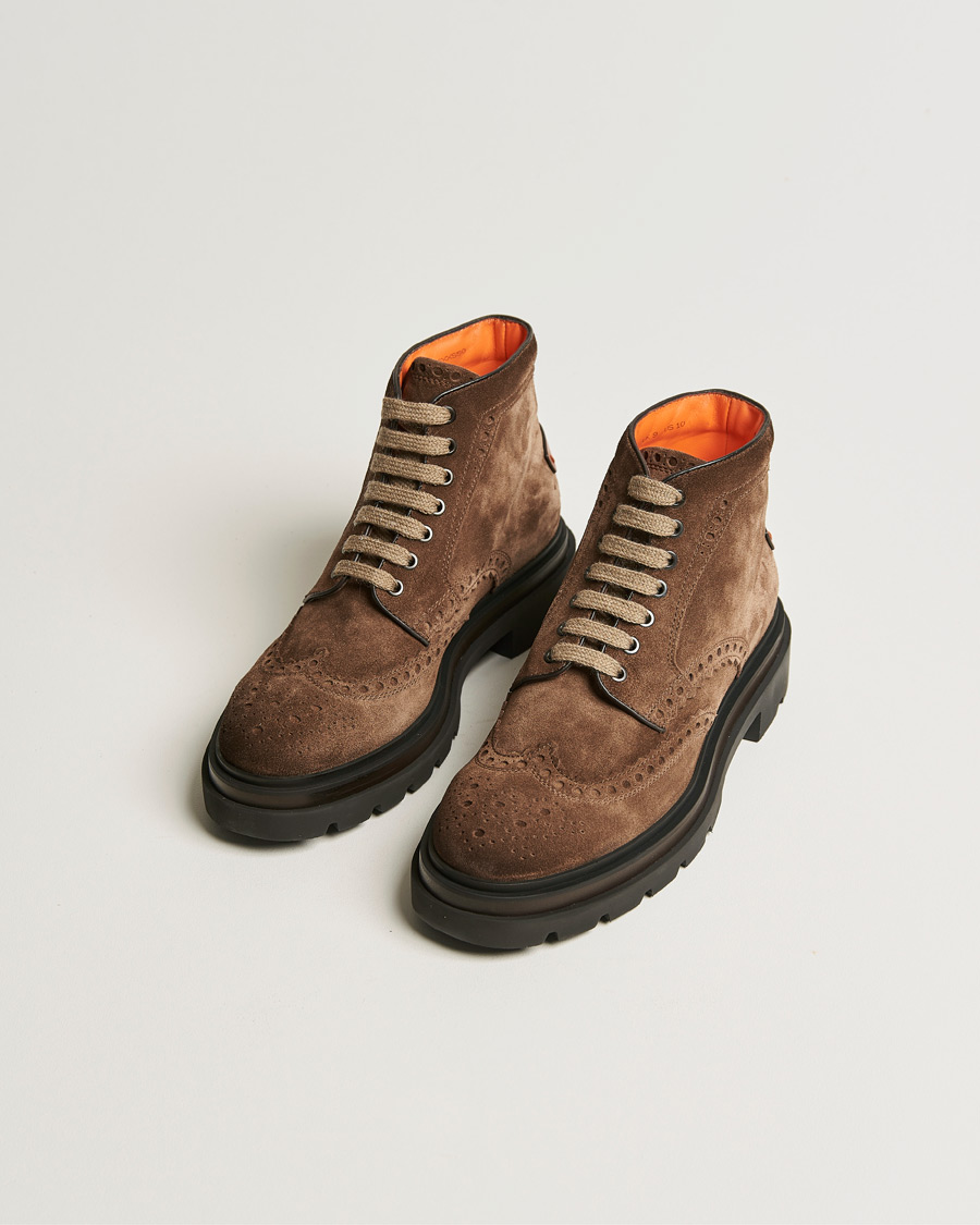 Mies | Santoni Brogue Winter Boot Dark Brown Suede | Santoni | Brogue Winter Boot Dark Brown Suede