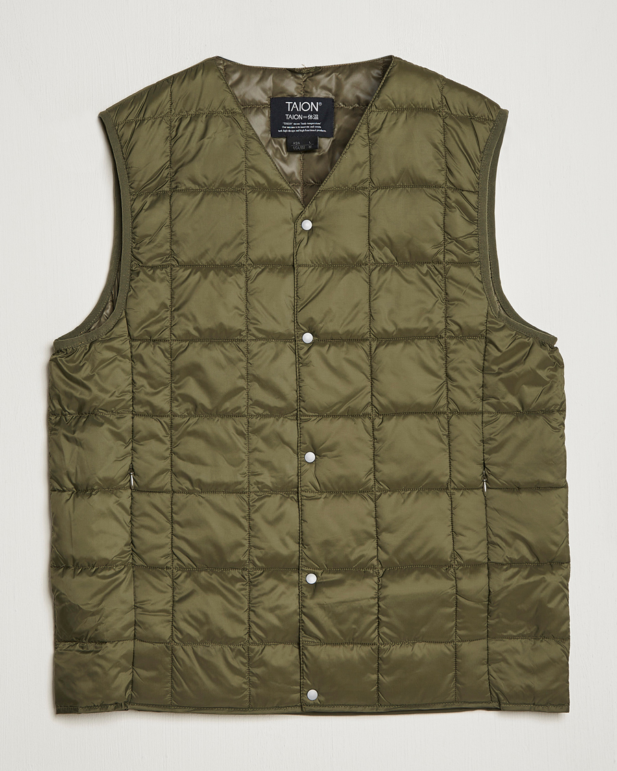 Mies | Takit | TAION | V-Neck Lightweight Down Vest Dark Olive