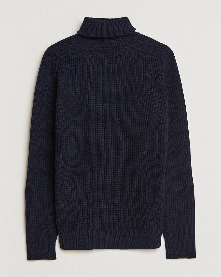 Mies | Puserot | Baracuta | Wool Waffle Knit Turtleneck Dark Navy