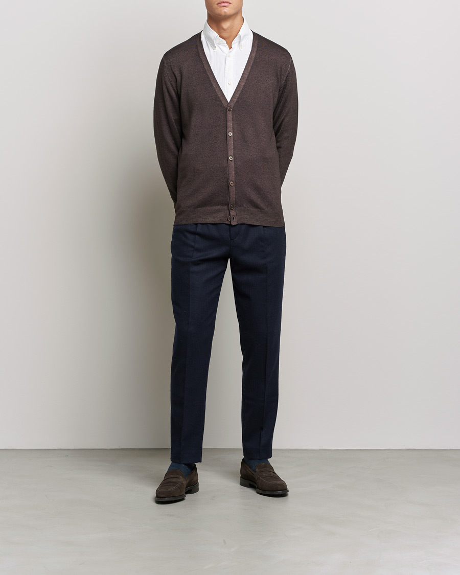 Mies | Puserot | Gran Sasso | Vintage Merino Fashion Fit Cardigan Brown