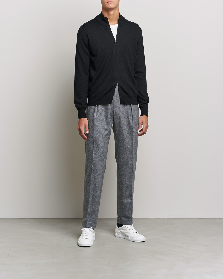 Mies | Puserot | Gran Sasso | Merino Fashion Fit Full Zip Black