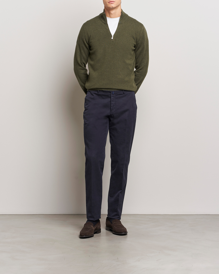 Mies | Puserot | Gran Sasso | Wool/Cashmere Half Zip Olive Melange
