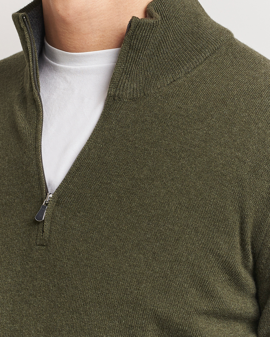Mies | Puserot | Gran Sasso | Wool/Cashmere Half Zip Olive Melange