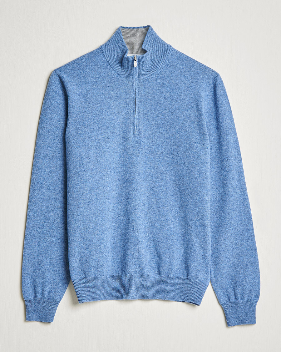 Mies | Puserot | Gran Sasso | Wool/Cashmere Half Zip Light Blue Melange