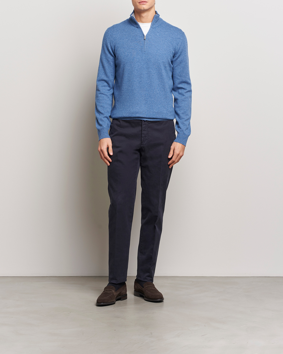 Mies | Puserot | Gran Sasso | Wool/Cashmere Half Zip Light Blue Melange