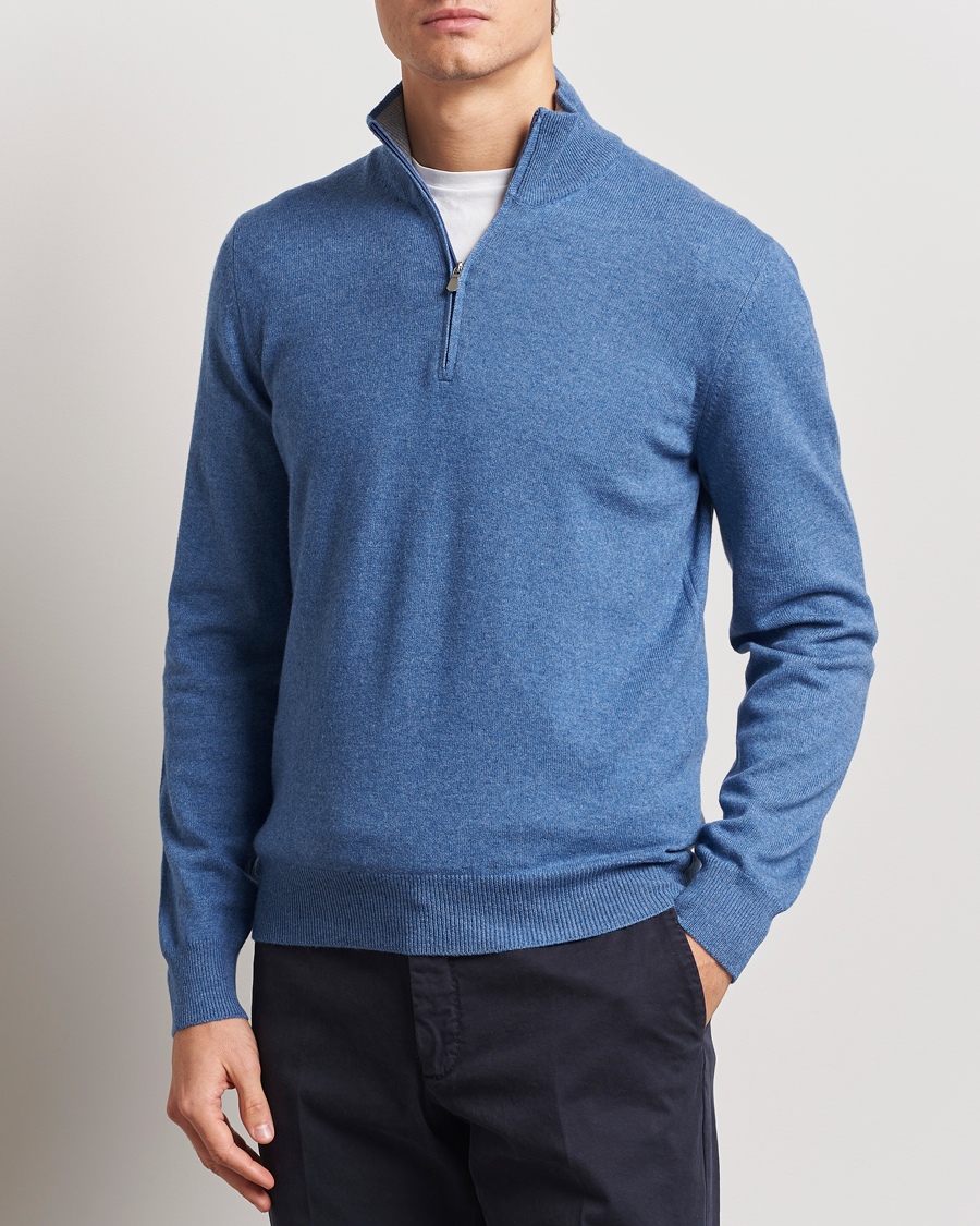 Mies | Puserot | Gran Sasso | Wool/Cashmere Half Zip Light Blue Melange