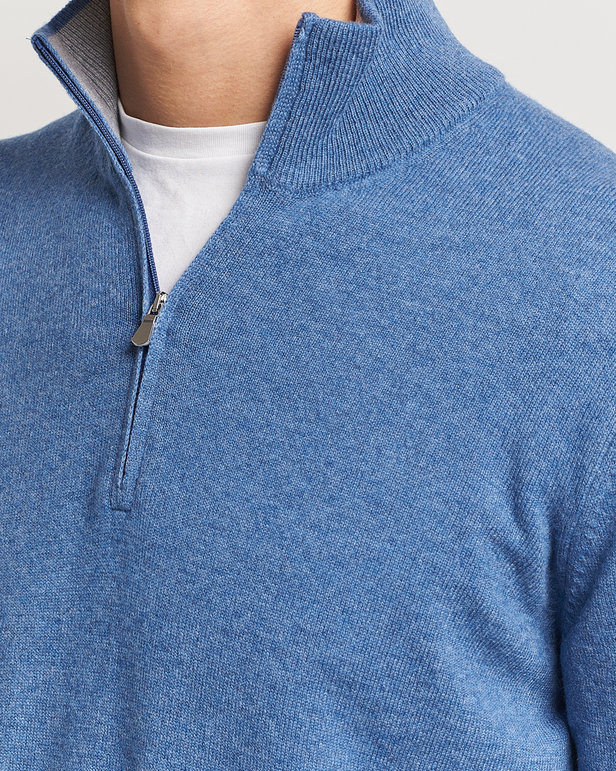 Mies | Puserot | Gran Sasso | Wool/Cashmere Half Zip Light Blue Melange