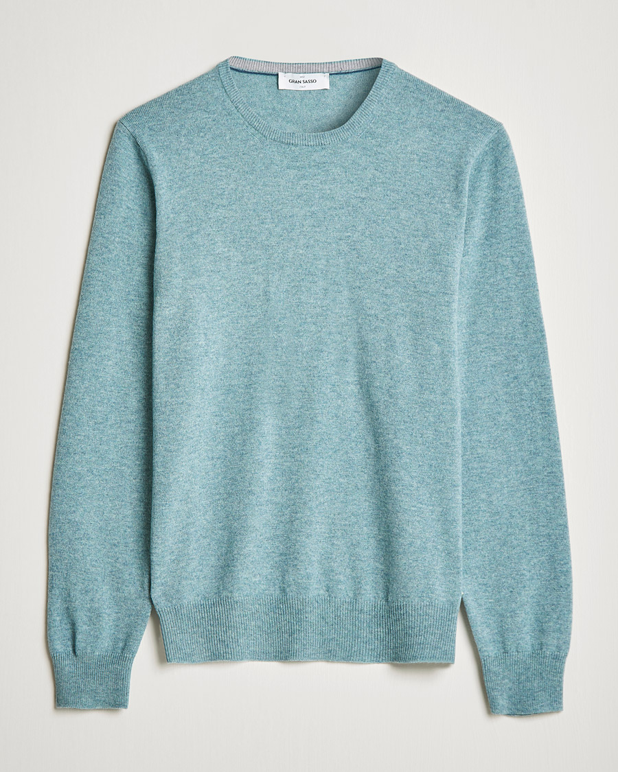 Mies | Puserot | Gran Sasso | Wool/Cashmere Crew Neck Aqua Green