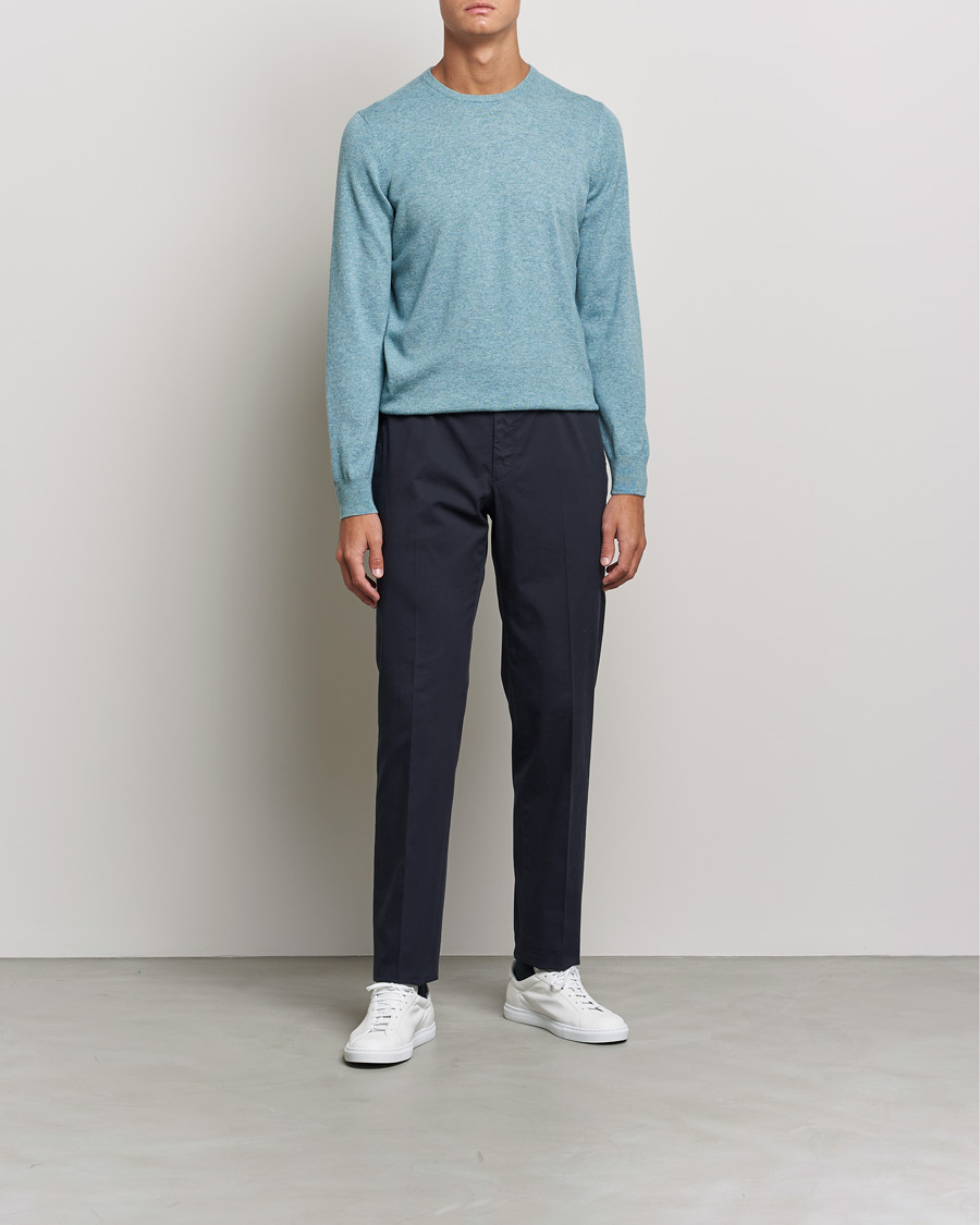 Mies | Puserot | Gran Sasso | Wool/Cashmere Crew Neck Aqua Green