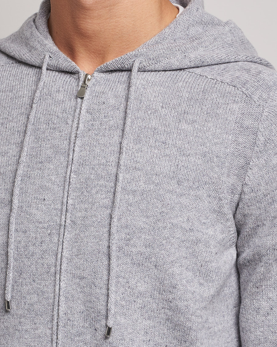 Mies | Puserot | Gran Sasso | Full Zip Wool Hoodie Light Grey