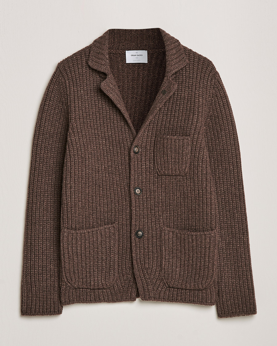 Mies | Puserot | Gran Sasso | Heavy Wool Knitted Blazer Cardigan Brown