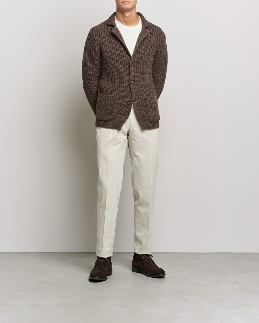 Mies | Puserot | Gran Sasso | Heavy Wool Knitted Blazer Cardigan Brown