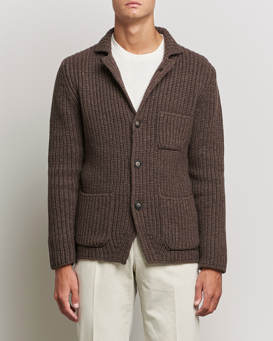Mies | Puserot | Gran Sasso | Heavy Wool Knitted Blazer Cardigan Brown