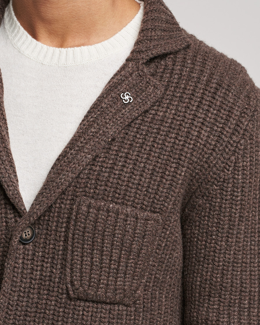 Mies | Puserot | Gran Sasso | Heavy Wool Knitted Blazer Cardigan Brown