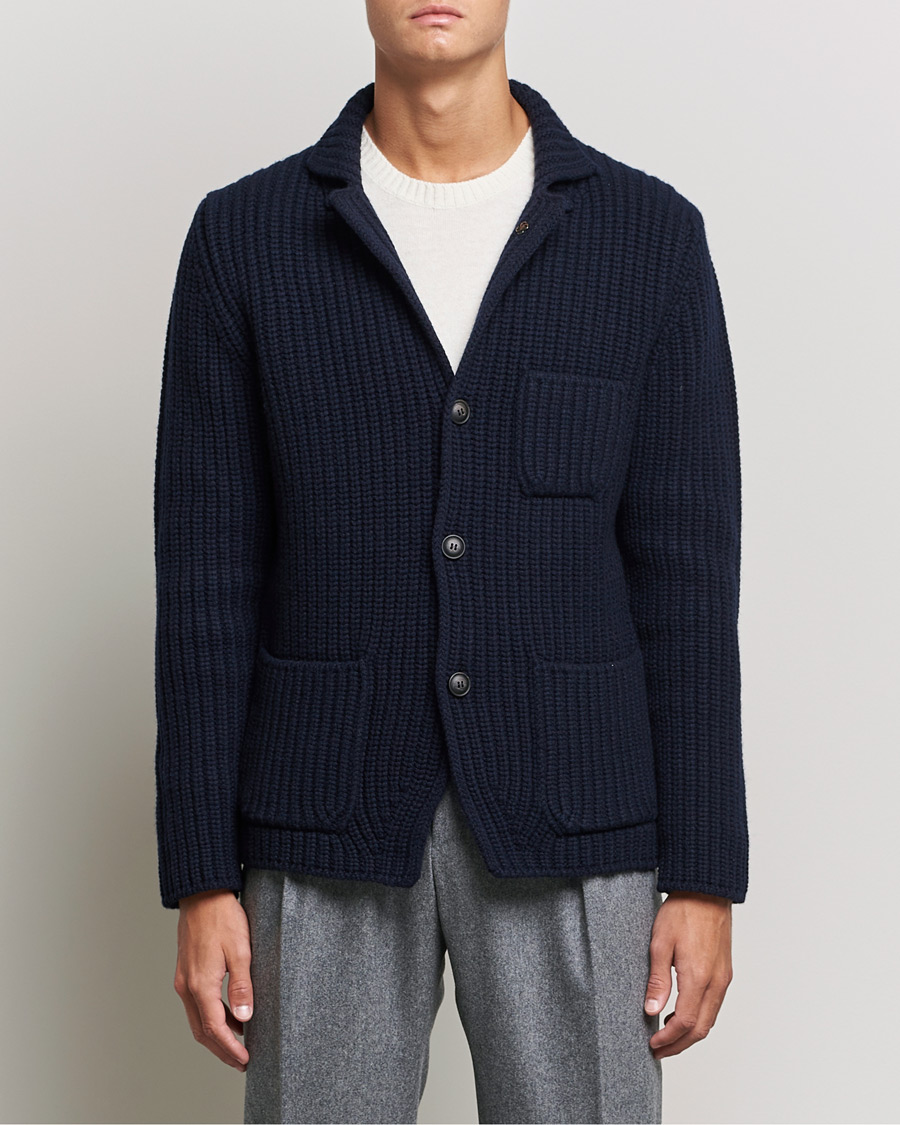 Mies | Gran Sasso | Gran Sasso | Heavy Wool Knitted Blazer Cardigan Navy