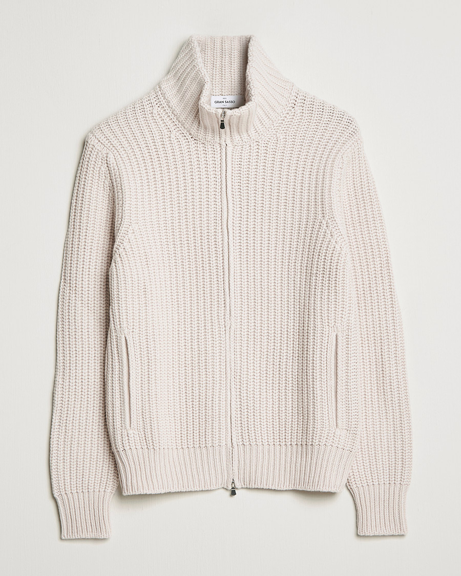 Mies | Puserot | Gran Sasso | Heavy Wool/Cashmere Full Zip Beige