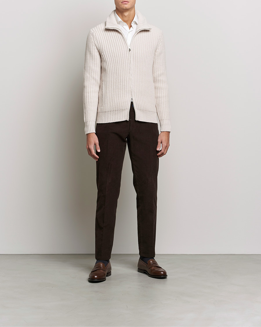 Mies | Puserot | Gran Sasso | Heavy Wool/Cashmere Full Zip Beige