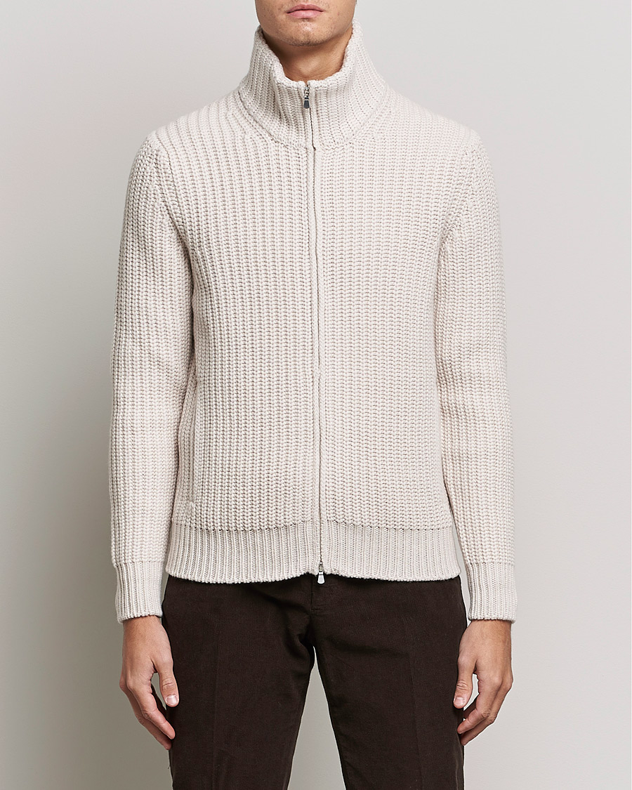 Mies | Puserot | Gran Sasso | Heavy Wool/Cashmere Full Zip Beige
