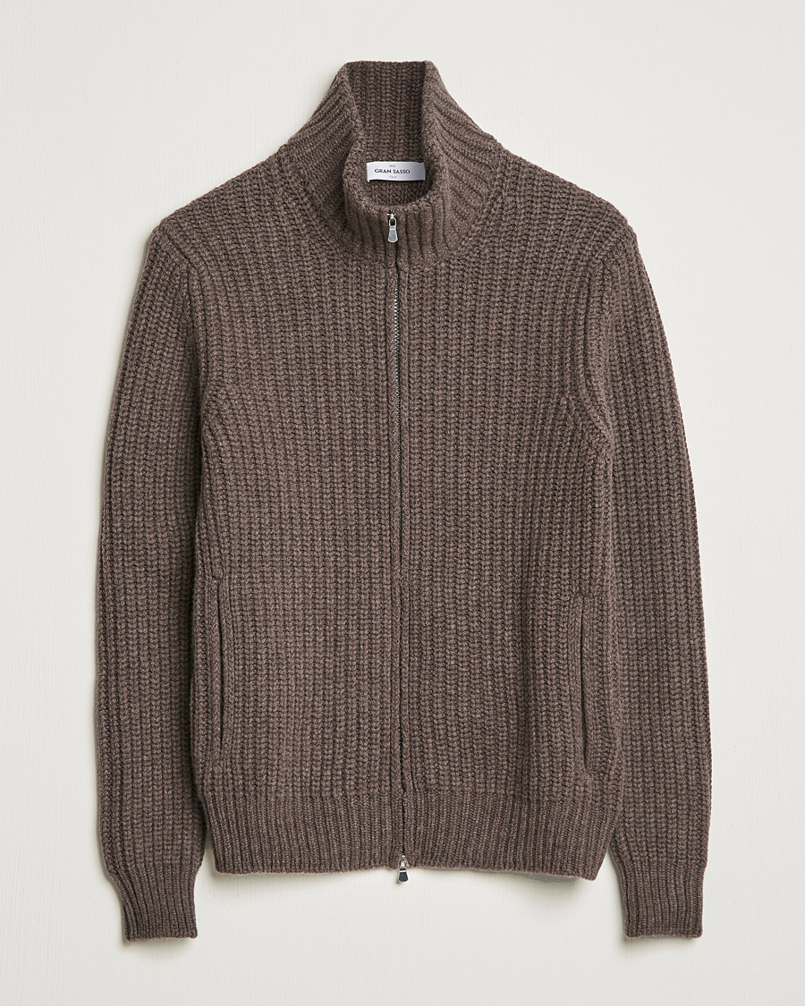 Mies | Puserot | Gran Sasso | Heavy Wool/Cashmere Full Zip Brown