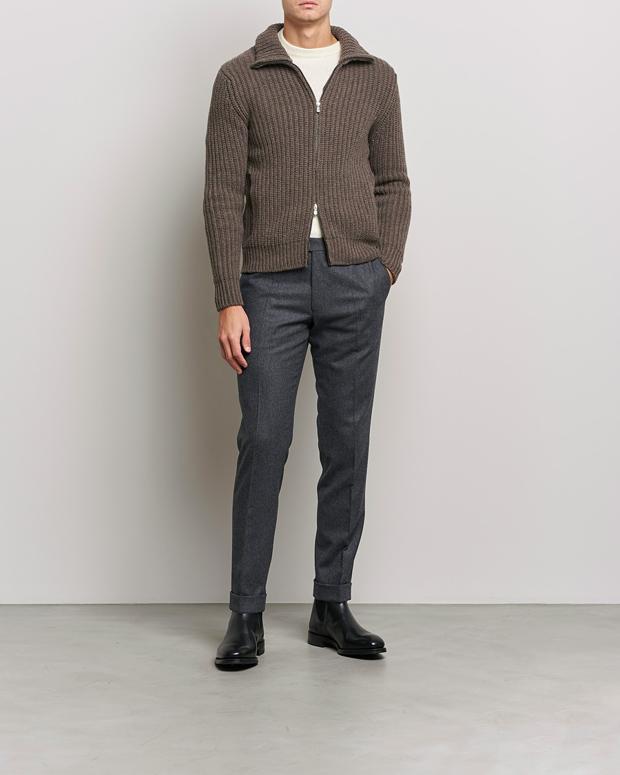 Mies | Puserot | Gran Sasso | Heavy Wool/Cashmere Full Zip Brown