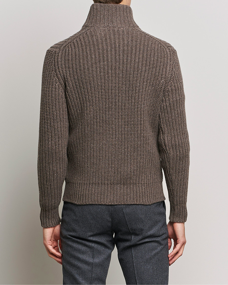 Mies | Puserot | Gran Sasso | Heavy Wool/Cashmere Full Zip Brown
