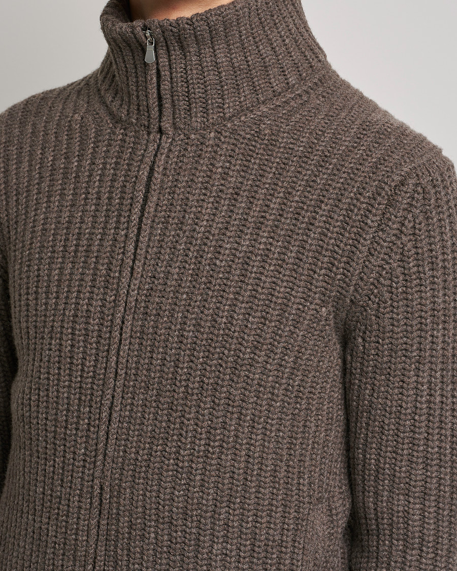 Mies | Puserot | Gran Sasso | Heavy Wool/Cashmere Full Zip Brown