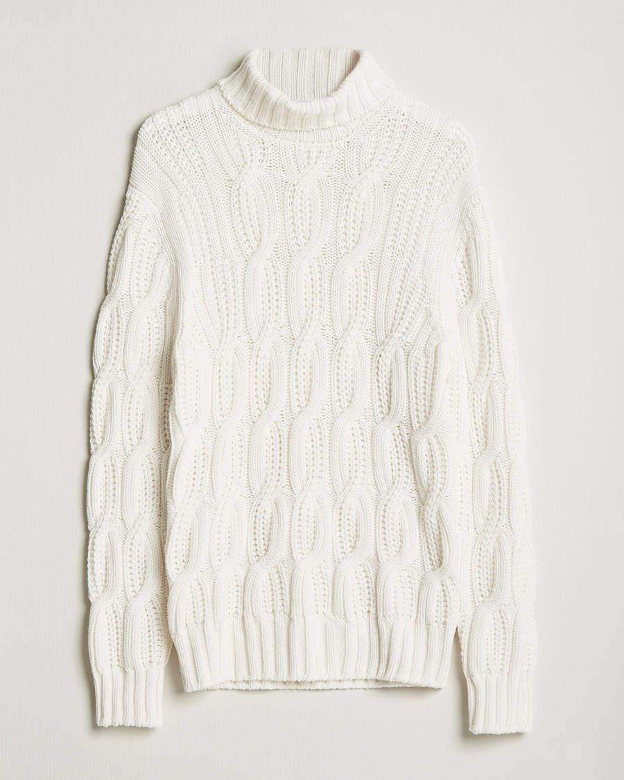 Miehet |  | Gran Sasso | Cable Knitted Wool/Cashmere Roll Neck Off White